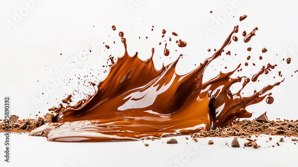 Fototapeta Studio Shot of Dark Brown Liquid Chocolate Splash on White Background Vibrant Fluid Motion Abstract Design