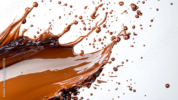 Obraz Smooth Chocolate Syrup Splash on White Background with Glossy Texture for Food Photography and Advertising