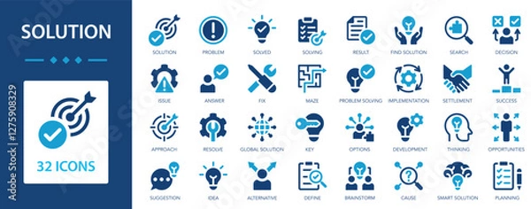 Obraz Solution icon set. Alternative, problem, resolve, define, answer, issue, goal, success.
