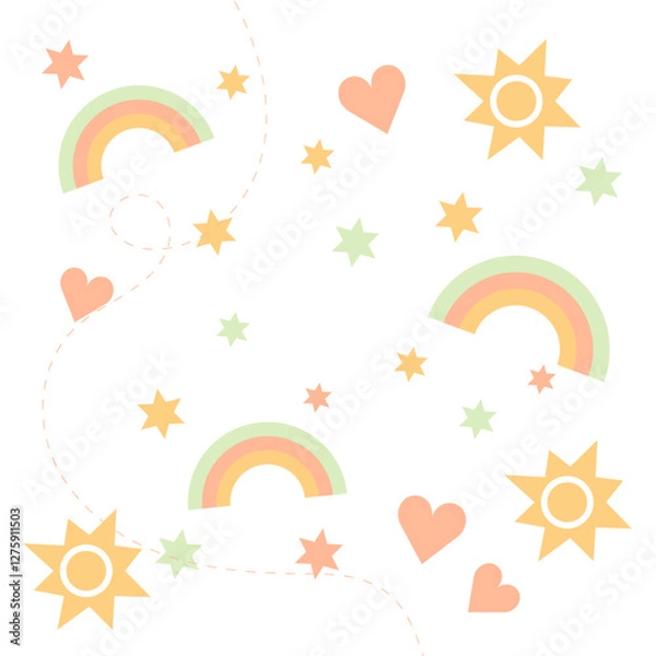 Fototapeta Whimsical Rainbow and Heart Pattern Background