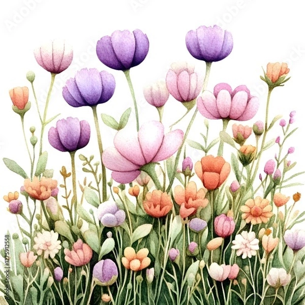 Obraz spring flowers bouquet, Wild flowers - watercolor painting - generative AI Generative AI	
