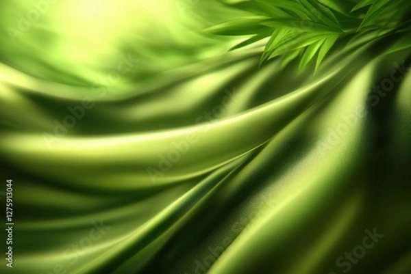 Fototapeta Soft Green Silk Fabric with Gentle Waves and Natural Textures