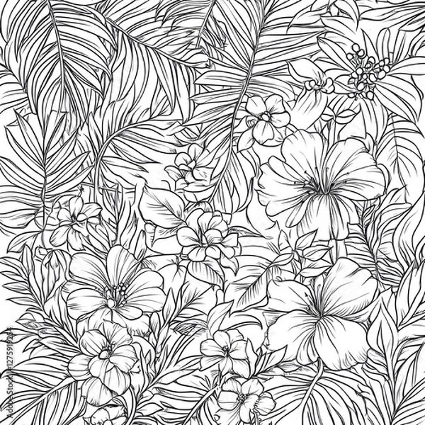 Obraz Flowers Fantasy Coloring Book - 115 Pages of Magical Floral Illustrations for Relaxation & Creativity, Coloring page, Workbook for Print