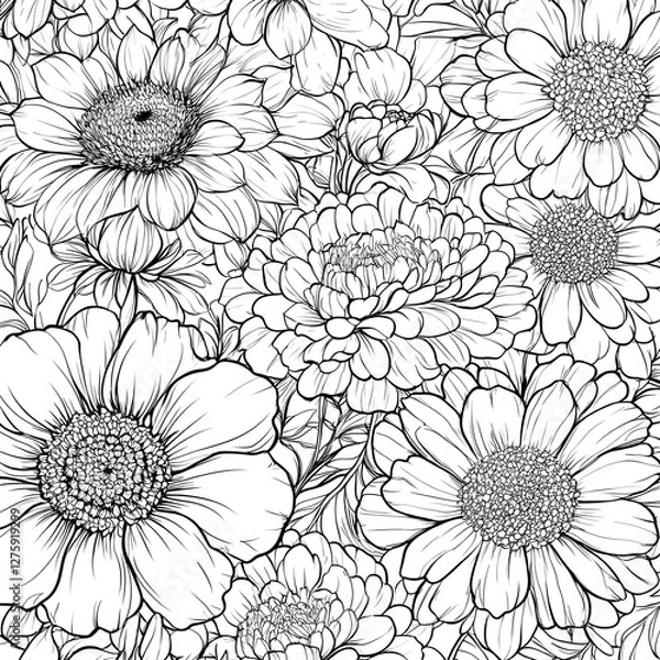 Obraz Flowers Fantasy Coloring Book - 115 Pages of Magical Floral Illustrations for Relaxation & Creativity, Coloring page, Workbook for Print