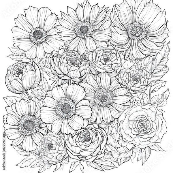 Obraz Flowers Fantasy Coloring Book - 115 Pages of Magical Floral Illustrations for Relaxation & Creativity, Coloring page, Workbook for Print