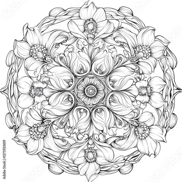 Obraz Flowers Fantasy Coloring Book - 115 Pages of Magical Floral Illustrations for Relaxation & Creativity, Coloring page, Workbook for Print