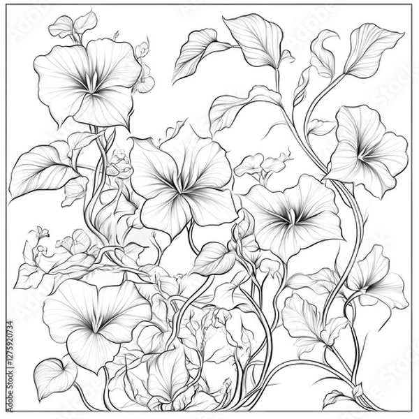 Obraz Flowers Fantasy Coloring Book - 115 Pages of Magical Floral Illustrations for Relaxation & Creativity, Coloring page, Workbook for Print