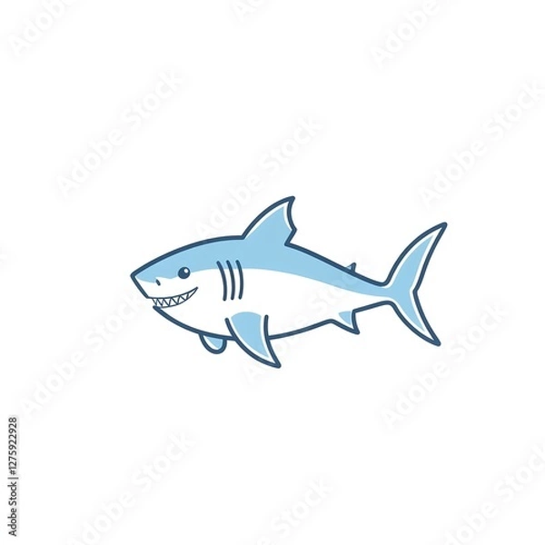 Obraz Adorable cartoon shark, swimming happily.  A minimalist line art design.