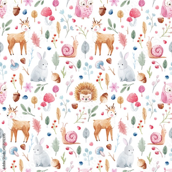 Obraz Watercolor baby vector pattern