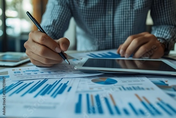 Fototapeta Image of a financial expert analyzing revenue growth statistics, showcasing data insights and trends.