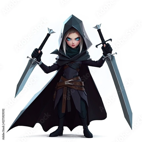 Fototapeta A Young Female Warrior Holds Two Swords