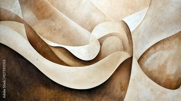 Obraz A minimalist abstract wavy pattern in shades of brown and white, creating a soothing and organic flow. Ideal for backgrounds, interiors, and modern decor concepts
