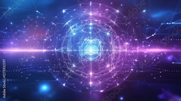 Fototapeta Illuminated abstract digital network with glowing nodes and connections in a vibrant color scheme representing technology and innovation