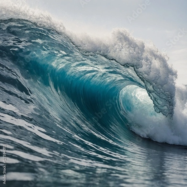 Fototapeta A detailed close-up of a single ocean wave, filled with delicate flowers inside, against a white backdrop.
