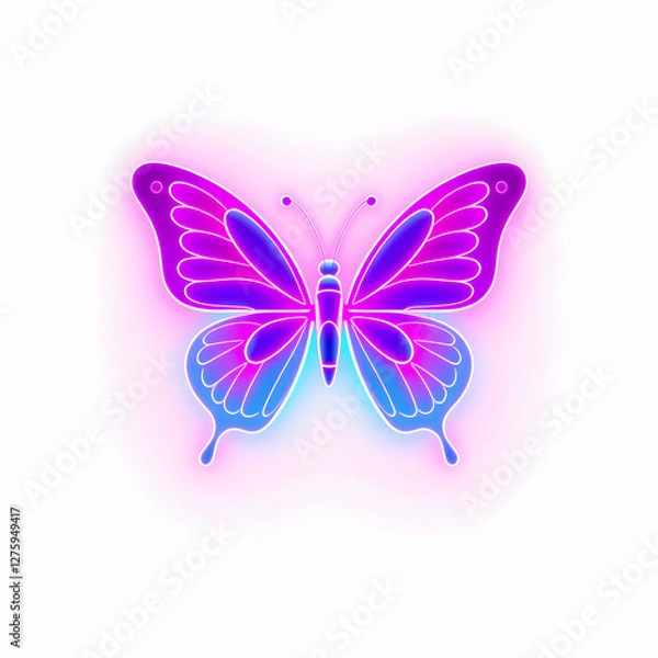 Fototapeta Butterfly holographic 3D icon. neon symbol vector illustration isolated on white background. Generative AI