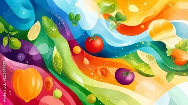 Fototapeta Vibrant Fresh Food Wave Design in Smooth Colorful Background