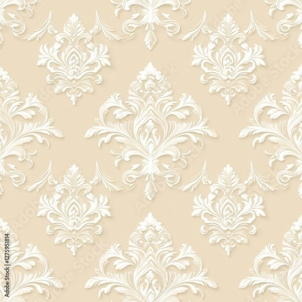 Fototapeta Damask pattern with ornate floral elements in seamless repeated design for wallpapers or textile