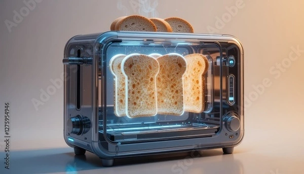 Fototapeta High-tech toaster with glowing holographic bread