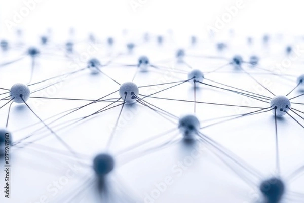 Fototapeta People gathered around a complex pattern of dots, potentially representing connections or data