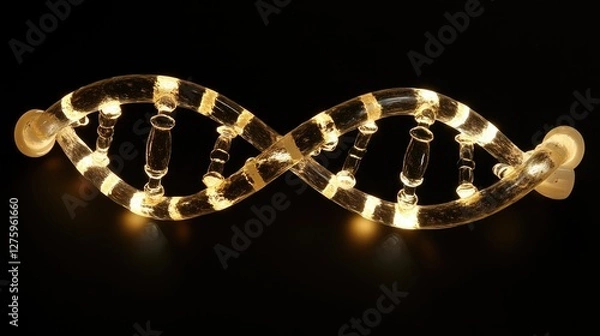 Fototapeta A glowing DNA strand floating in darkness, symbolizing science and genetic discovery.