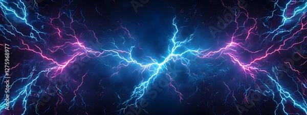 Fototapeta A dark blue and purple lightning background with a pattern of small electric sparks on it
