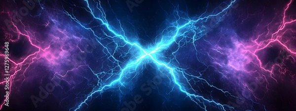 Fototapeta A dark blue and purple lightning background with a pattern of small electric sparks on it
