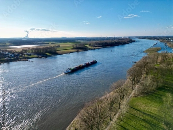 Fototapeta Leverkusen-Hitdorf Fähre von oben