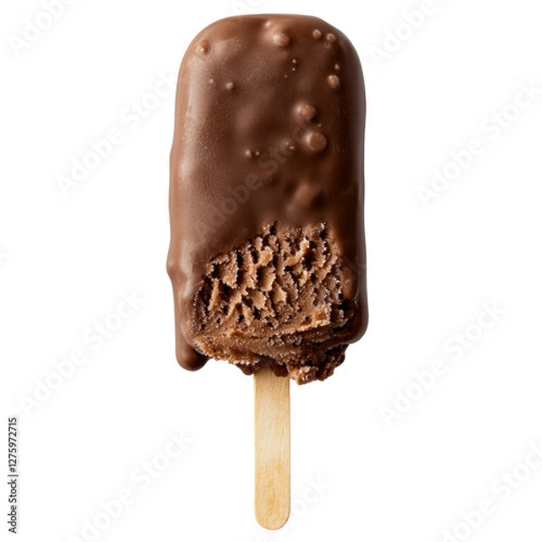 Obraz Chocolate ice cream bar on a stick with bite taken isolated on png transparent background, cut out