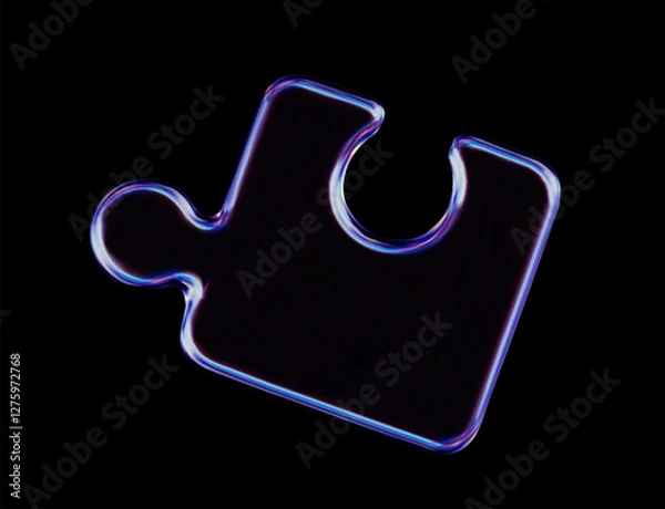 Fototapeta 3d crystal glass jigsaw puzzle piece. Glossy iridescent geometric shape. 3d vector illustration on dark background