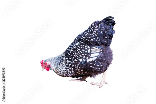 Obraz Isolated Black-and-White Laying Hen Foraging