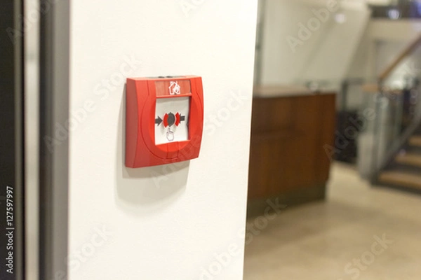 Obraz fire alarm on the wall of shopping center.