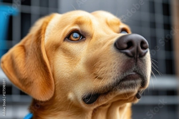 Fototapeta Smiling golden retriever puppy close up