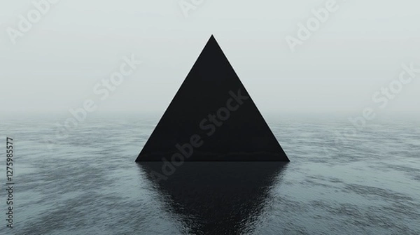 Fototapeta A black triangle floating in an endless void