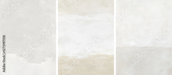 Fototapeta Abstract paint texture background set. Modern textured painting on canvas. Artistic hand painted templates in light neutral colors. Fragment of contemporary artwork with brush strokes