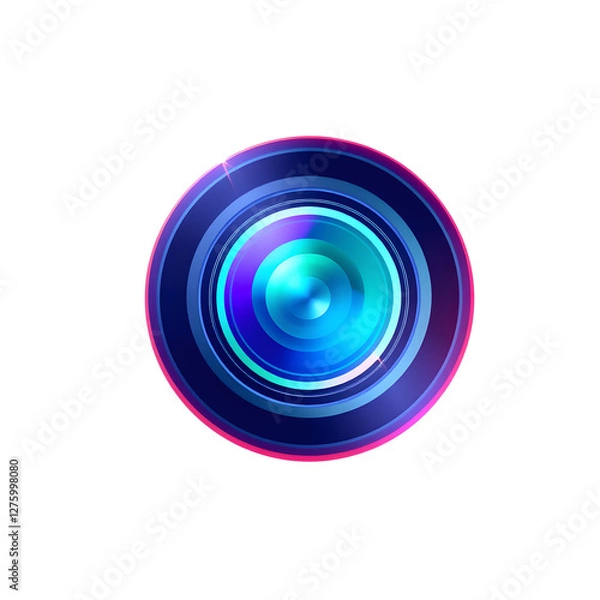 Fototapeta Camera lens holographic 3D icon. neon symbol vector illustration isolated on white background. Generative AI