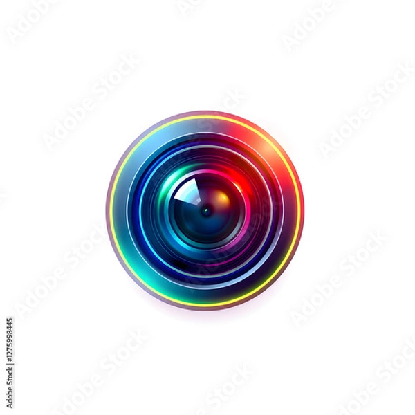 Obraz Camera lens holographic 3D icon. neon symbol vector illustration isolated on white background. Generative AI