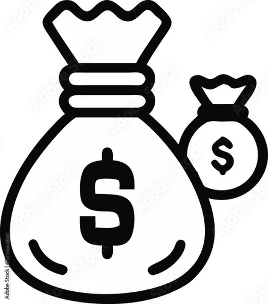 Fototapeta A 3D money bag icon with a dollar sign represents business wealth and finance design isolated vector sketch freehand outline hand drawn picture sketchy line art icon sign silhouette illustration