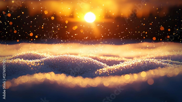 Fototapeta Abstract Landscape with Pixelated Mountains Under a Glowing Sunset Sky