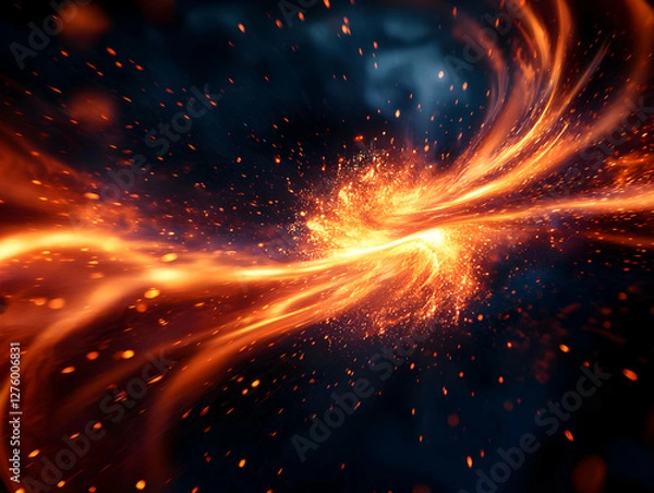Fototapeta Abstract Orange Energy Stream with Sparks on Dark Background in a Dynamic and Powerful Composition