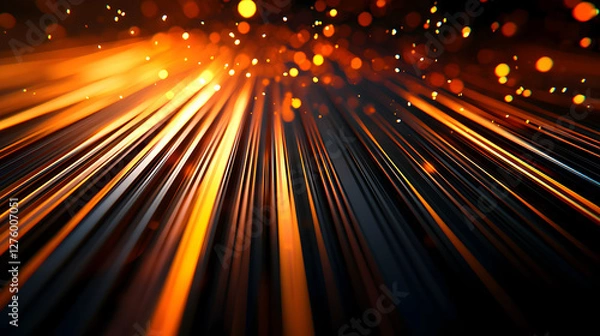 Fototapeta Abstract Orange Light Streaks with Bokeh Effect on Black Background for Modern Design