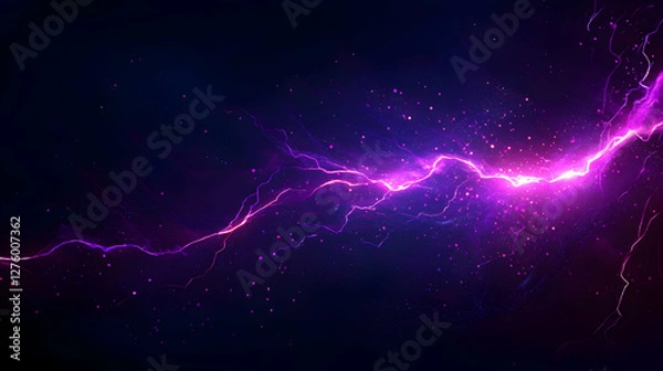 Fototapeta Abstract Purple Lightning Energy Background with Particles Sparks and Dark Space