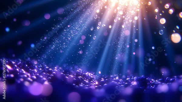 Fototapeta Abstract Purple Glitter Background with Golden Light Rays and Blurred Bokeh