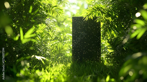 Fototapeta Abstract Rectangular Shape Among Dense Green Foliage Lit by Sunlight in Jungle