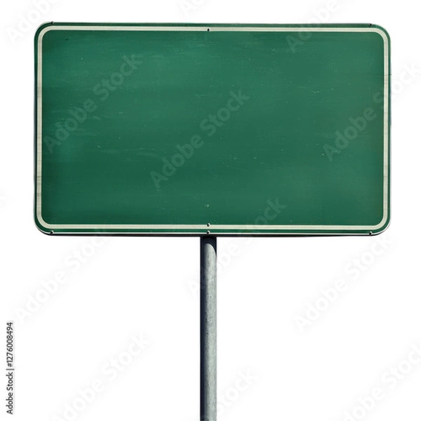 Obraz Blank green road sign on a post in an open area isolated on png transparent background, cut out
