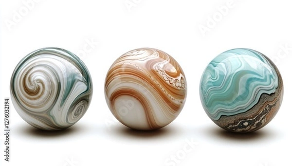 Obraz Three agate spheres on white background