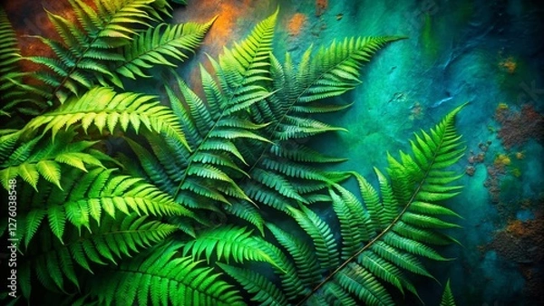 Fototapeta Abstract Green Fern Background: Generative AI Art for Urban Exploration Photography