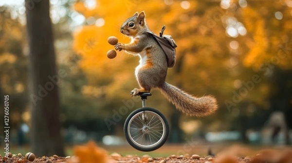 Fototapeta a squirrel riding a unicycle
