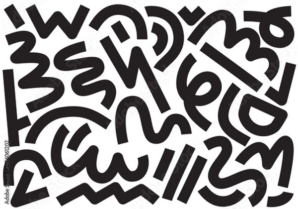 Fototapeta Scribble shape backdrop. Bold scribbles, lines. Abstract doodle lines, arrow, circle, zig zag. For textiles, fabrics, wallpaper, backdrop, paper. Vector illustration
