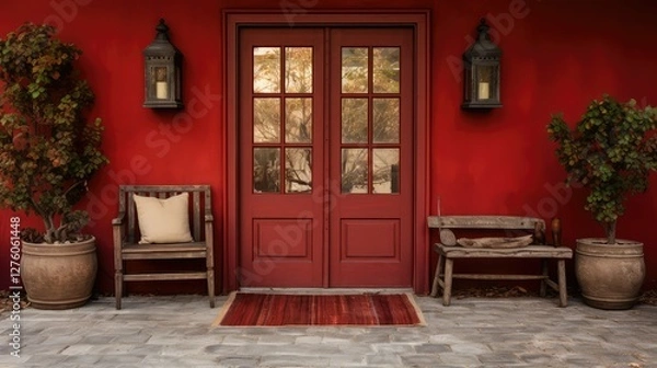 Obraz vintage front door red