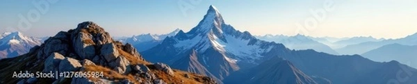 Fototapeta Peak of the mountain with a small space in front, rocky outcrop, mountain peak